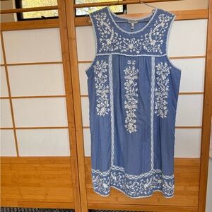 Blue Embroidered Sleeveless Dress
